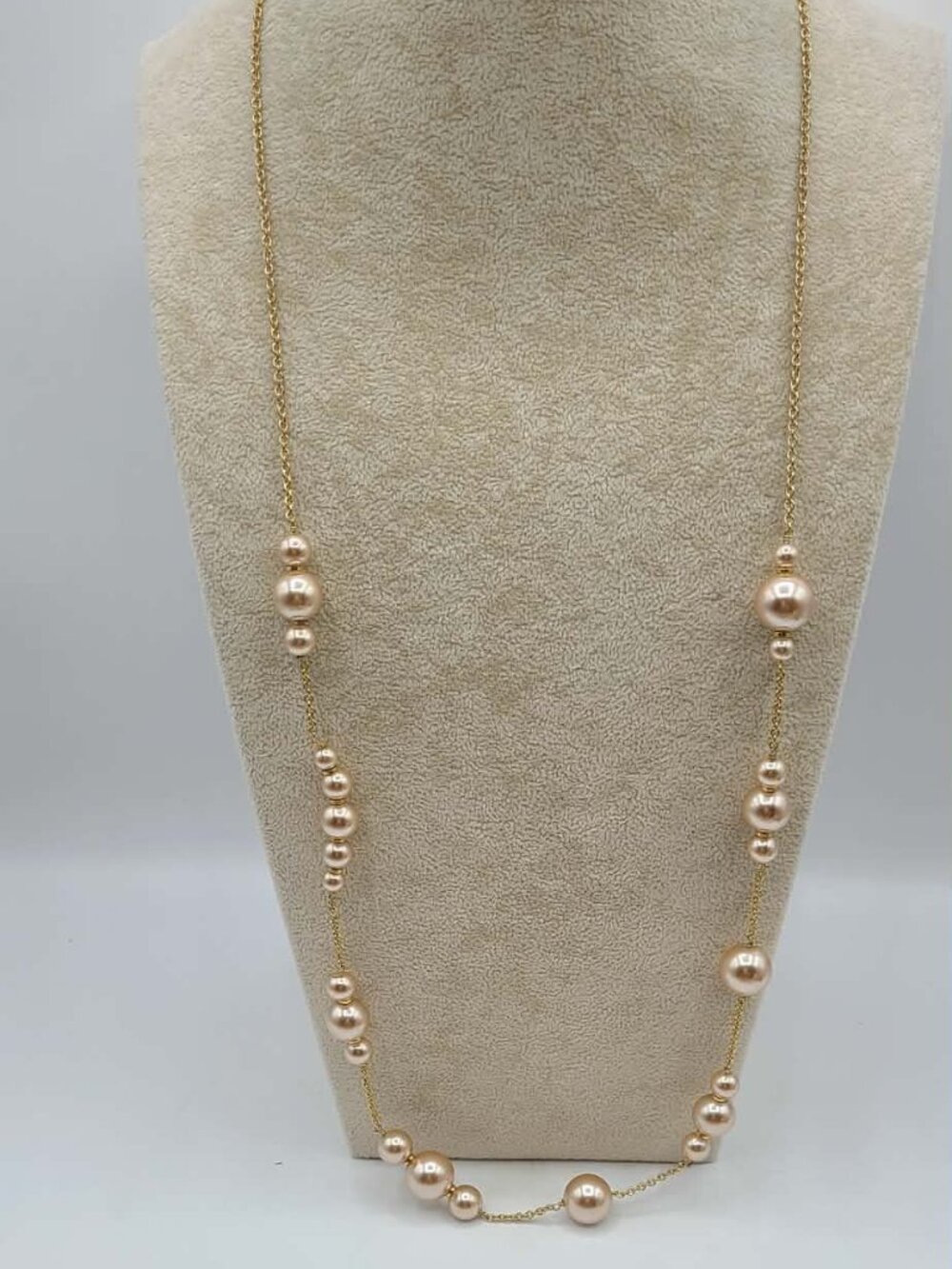 J Crew Champaign Colored Pearl Station gold Tone Necklace